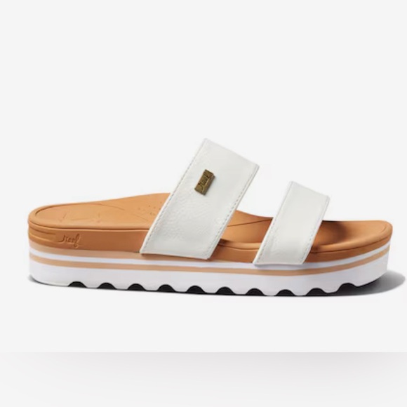 REEF Banded Horizon White Double Strap Platform Sandal Slide 10 - Picture 2 of 9